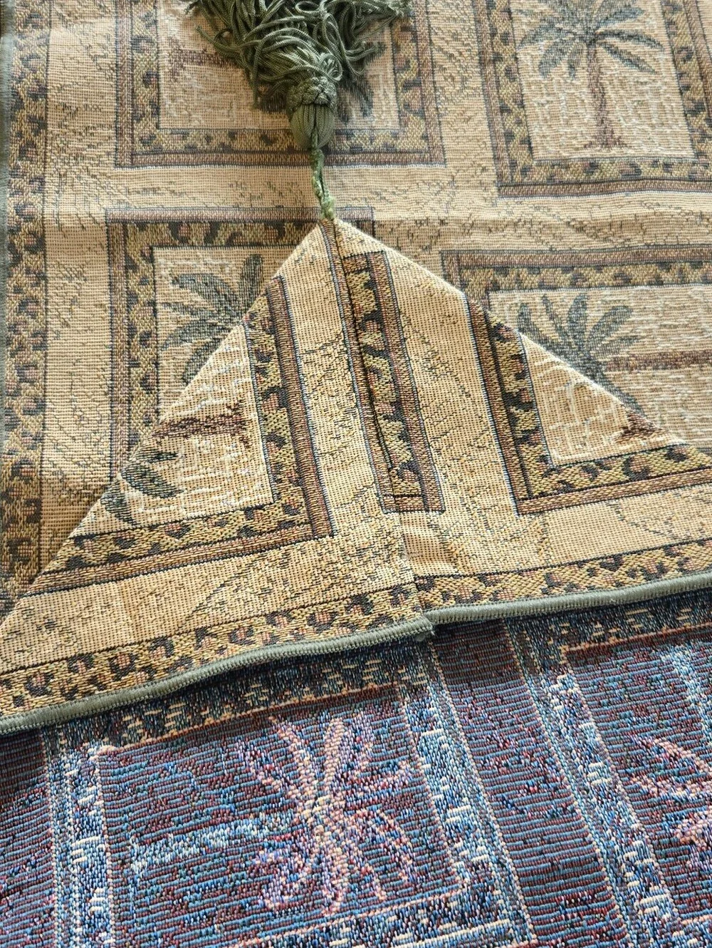 Palm Motif Table Runner in Beige and Green - Home Dining